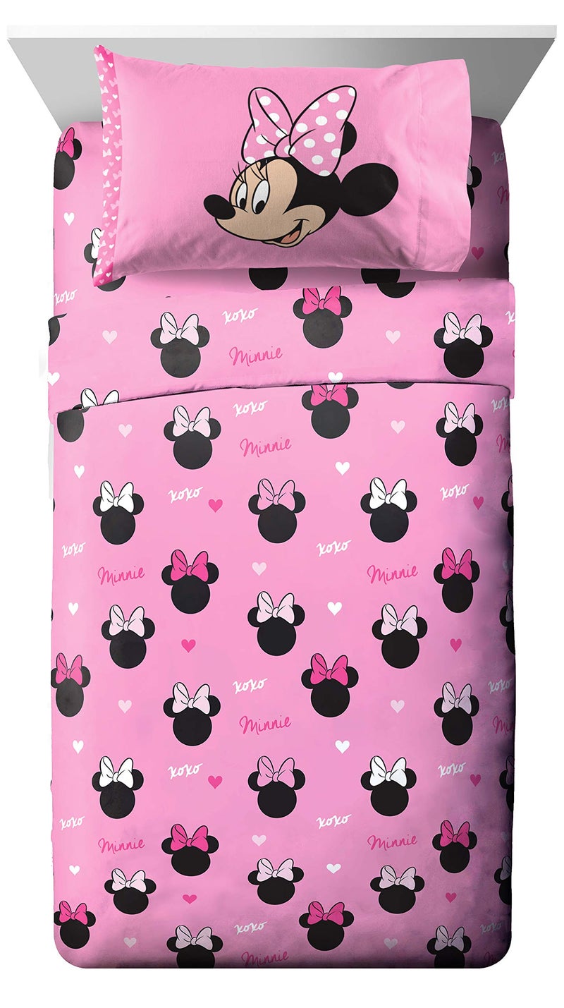 Jay Franco Kids Sheet Set with Fitted, Flat Sheets & Pillow Cover - Ultra-Soft Bedding with Pillowcase for Room Decor, Pink - Minnie Mouse, 3 Piece Twin - Image 1